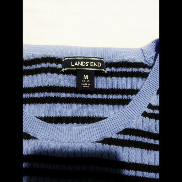 Land's End 100 % Cotton Blue Striped Ribbed Pullover Sweater Size M 10-12 - Picture 10 of 12